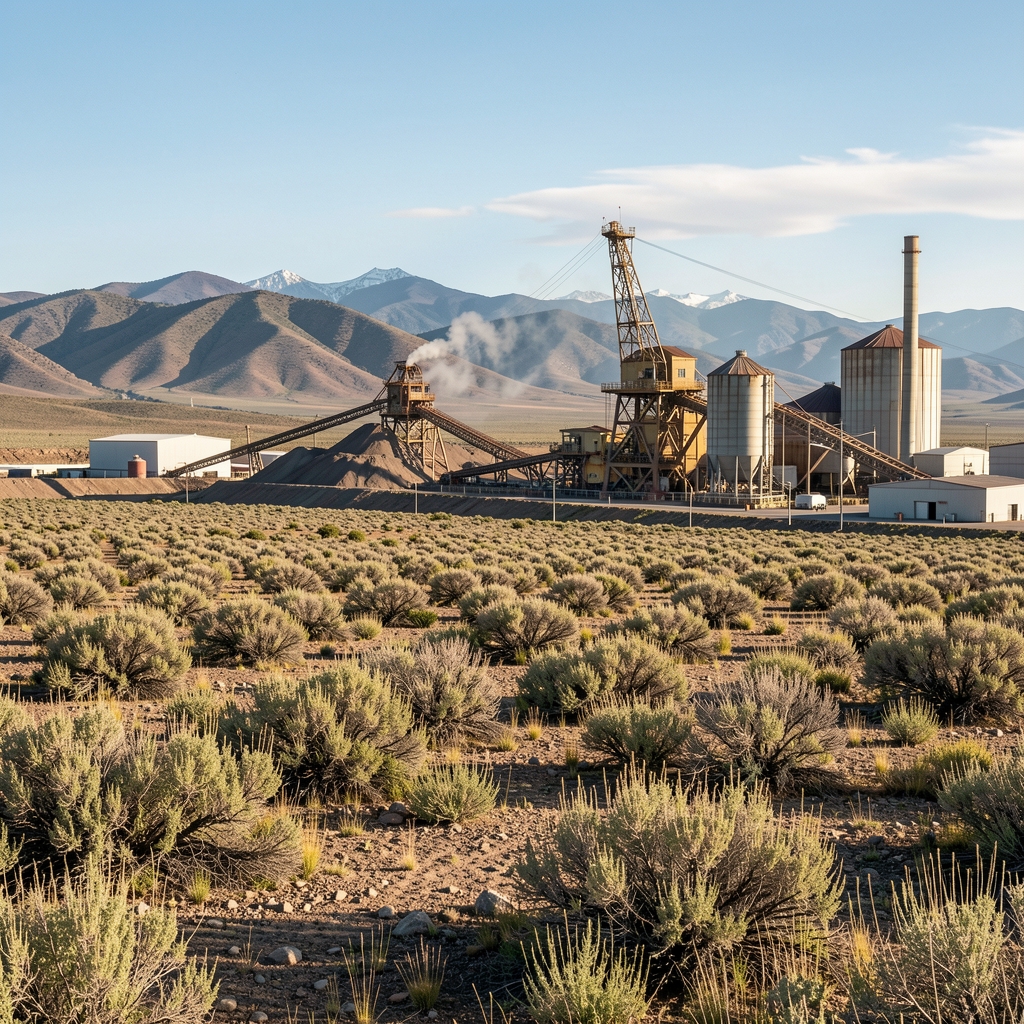 Paisaje industrial de Neuquén con equipos de extracción y vegetación patagónica